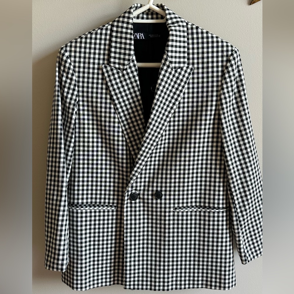 Zara Black and White Checkered Blazer - Size S